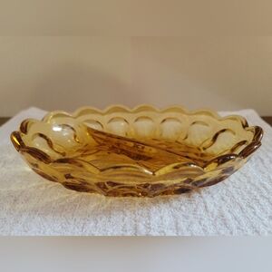 Vintage 1970's Anchor Hocking Amber Glass Oval Divided Dish